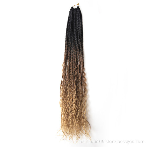 River Goddess Box Braids Crochet Hair With Curly Ends Bohemian Braids Boho Style Ombre Bright Colors